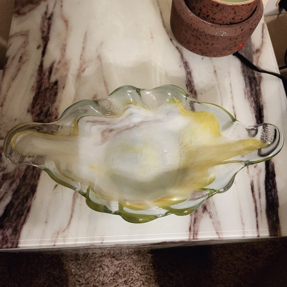 Other - Elegant Glass Art Bowl with Yellow and Green Accents